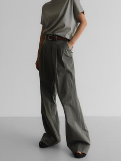 COTTON WIDE TWO PIN TUCK PANTS