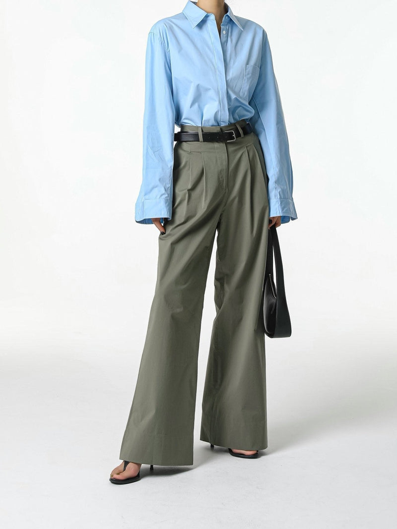 COTTON TWO PIN TUCK WIDE TROUSERS