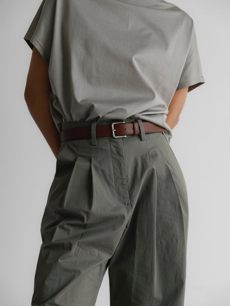 COTTON WIDE TWO PIN TUCK PANTS