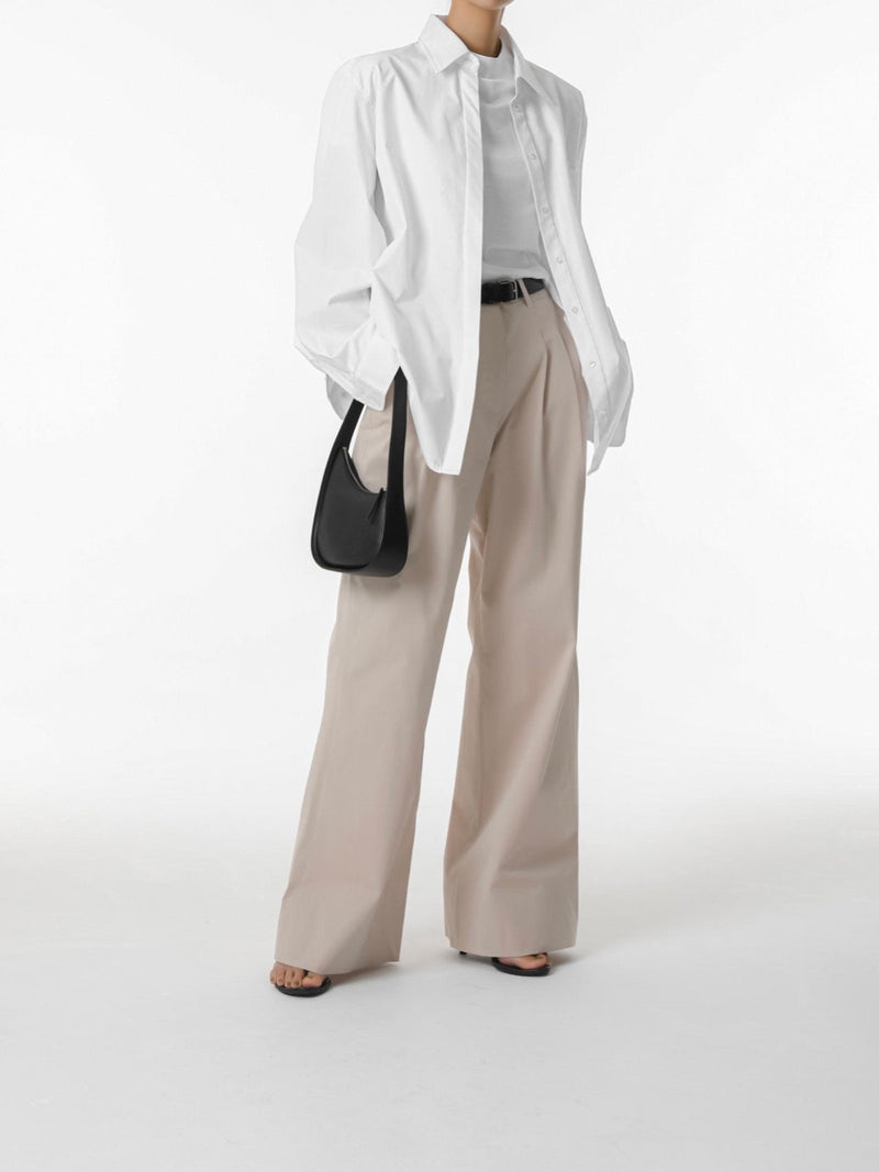 COTTON TWO PIN TUCK WIDE TROUSERS