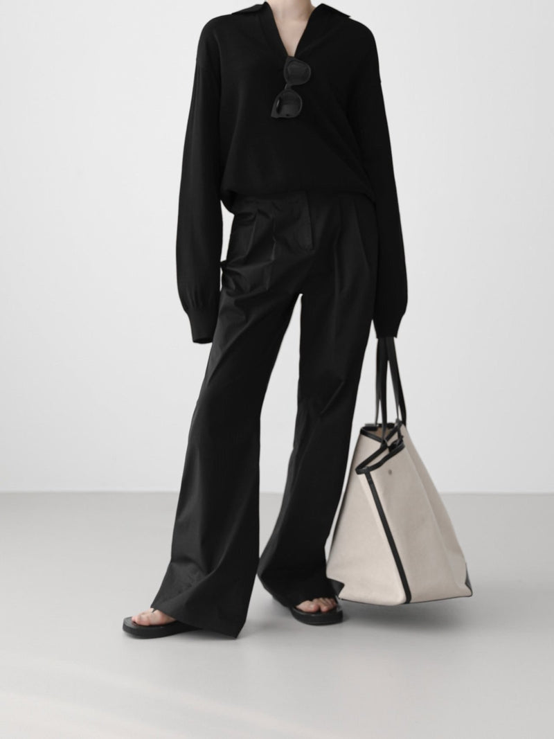 COTTON TWO PIN TUCK WIDE TROUSERS