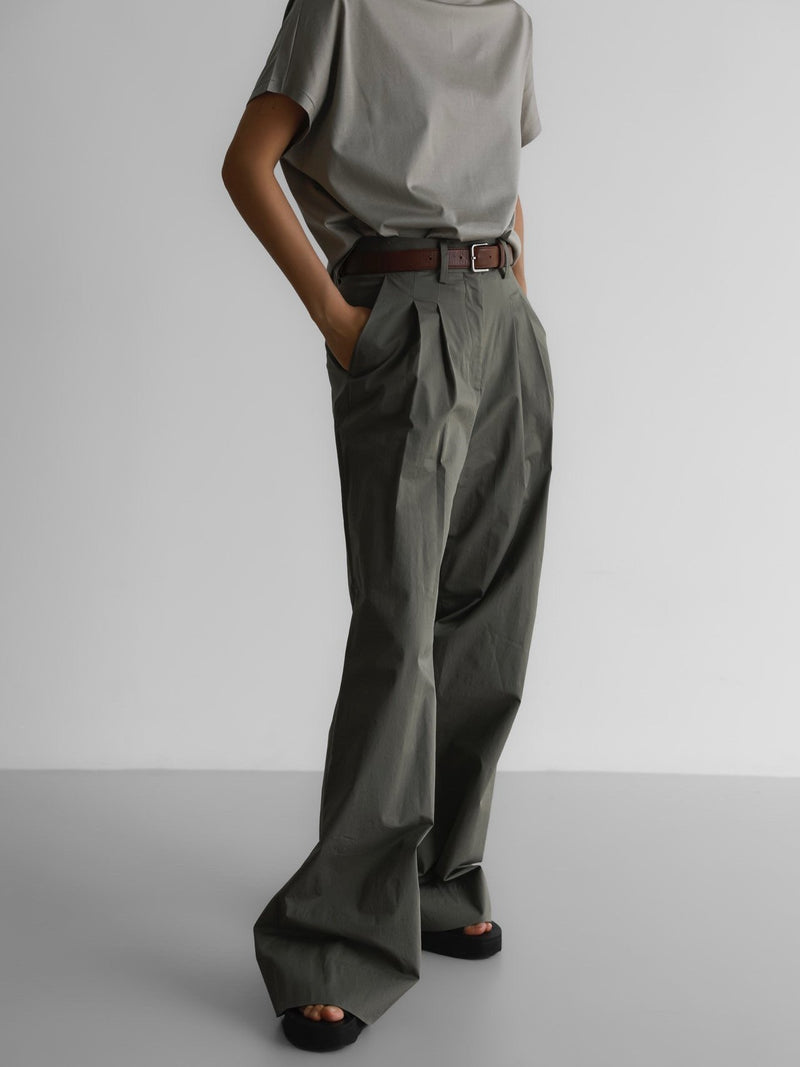 COTTON WIDE TWO PIN TUCK PANTS