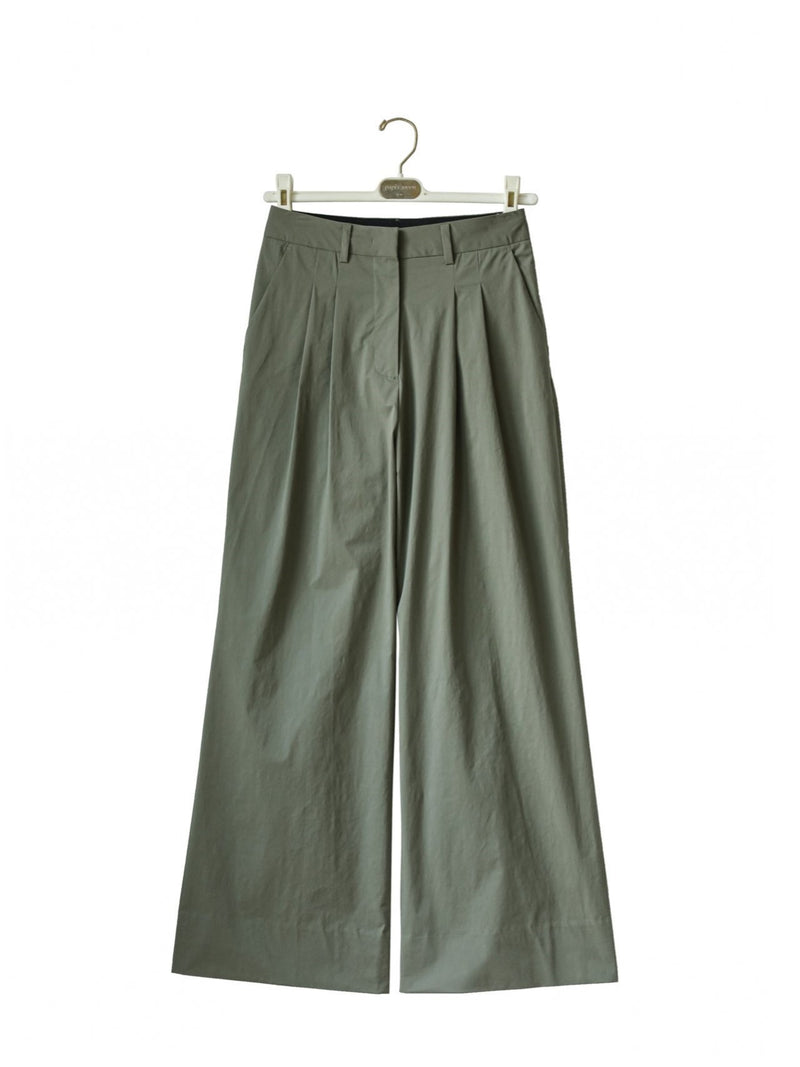 COTTON WIDE TWO PIN TUCK PANTS