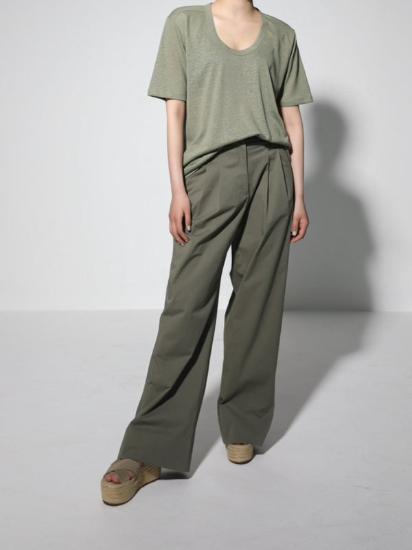 COTTON TWO PIN TUCK WIDE TROUSERS