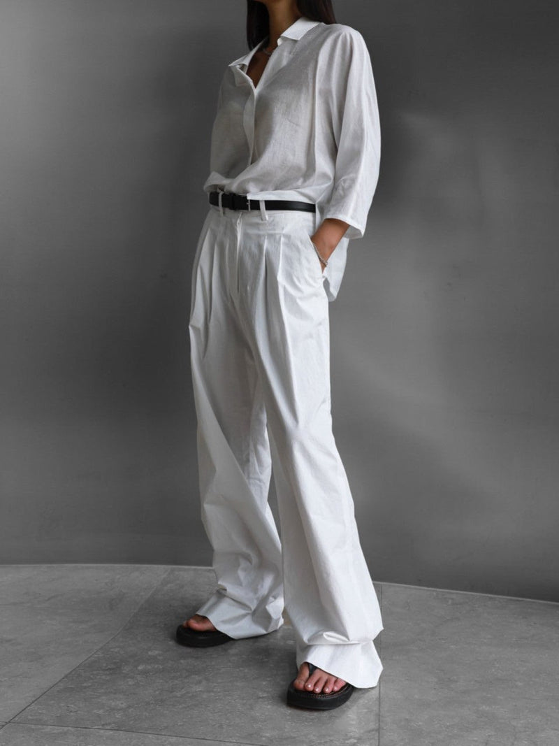 COTTON TWO PIN TUCK WIDE TROUSERS