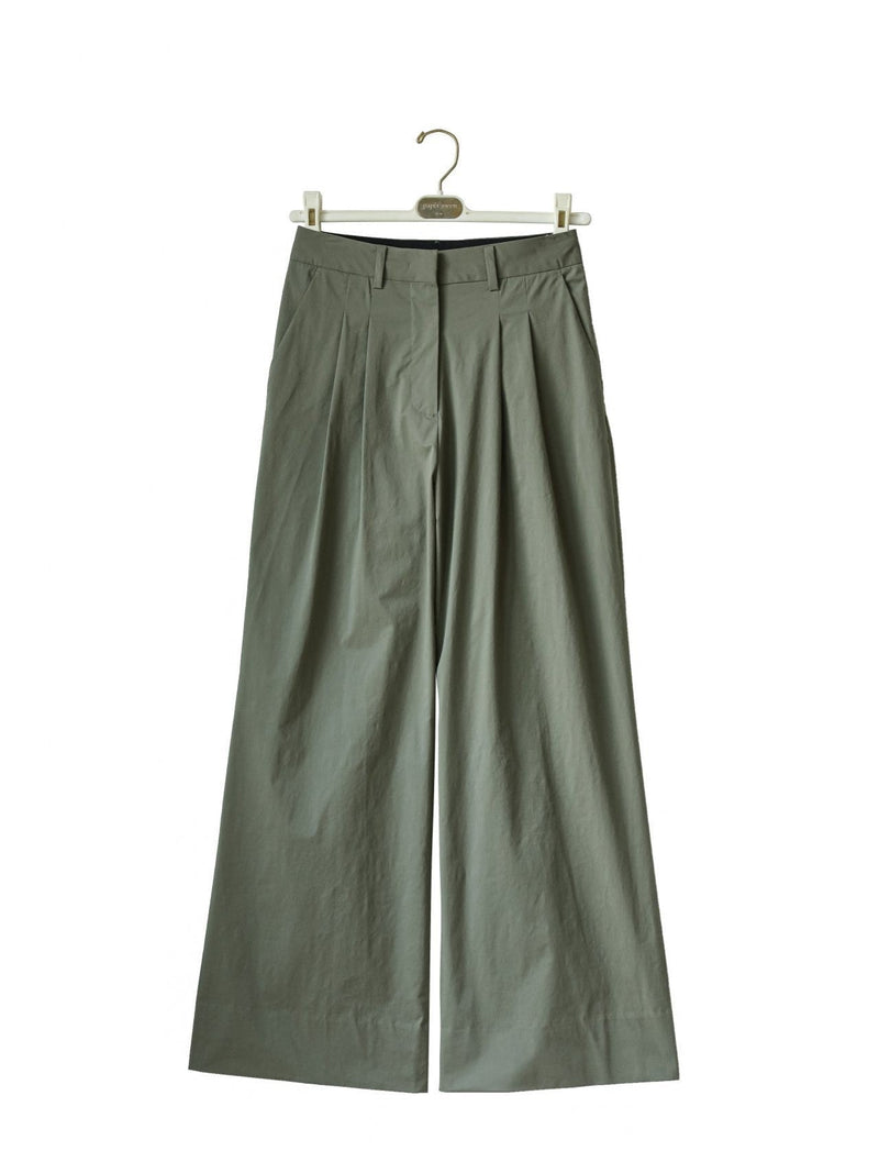 COTTON TWO PIN TUCK WIDE TROUSERS