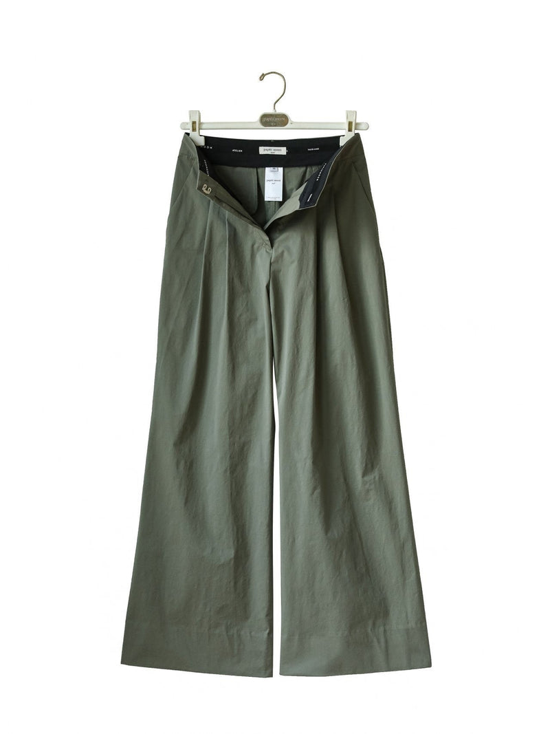 COTTON TWO PIN TUCK WIDE TROUSERS