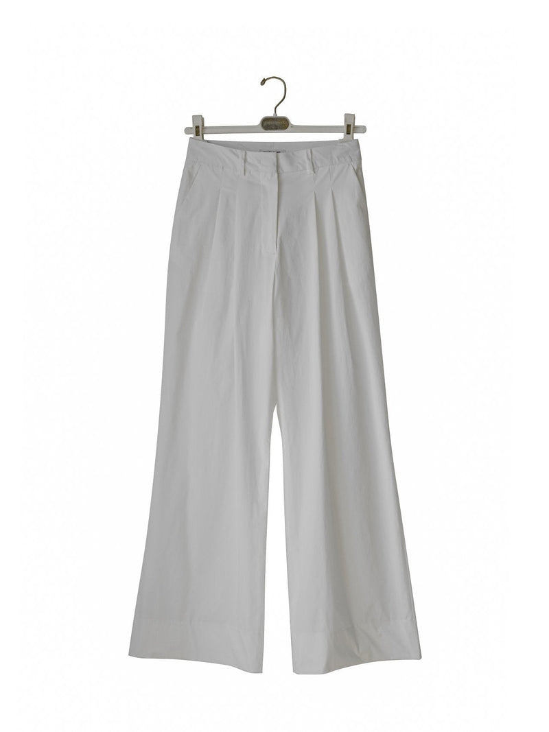 COTTON TWO PIN TUCK WIDE TROUSERS