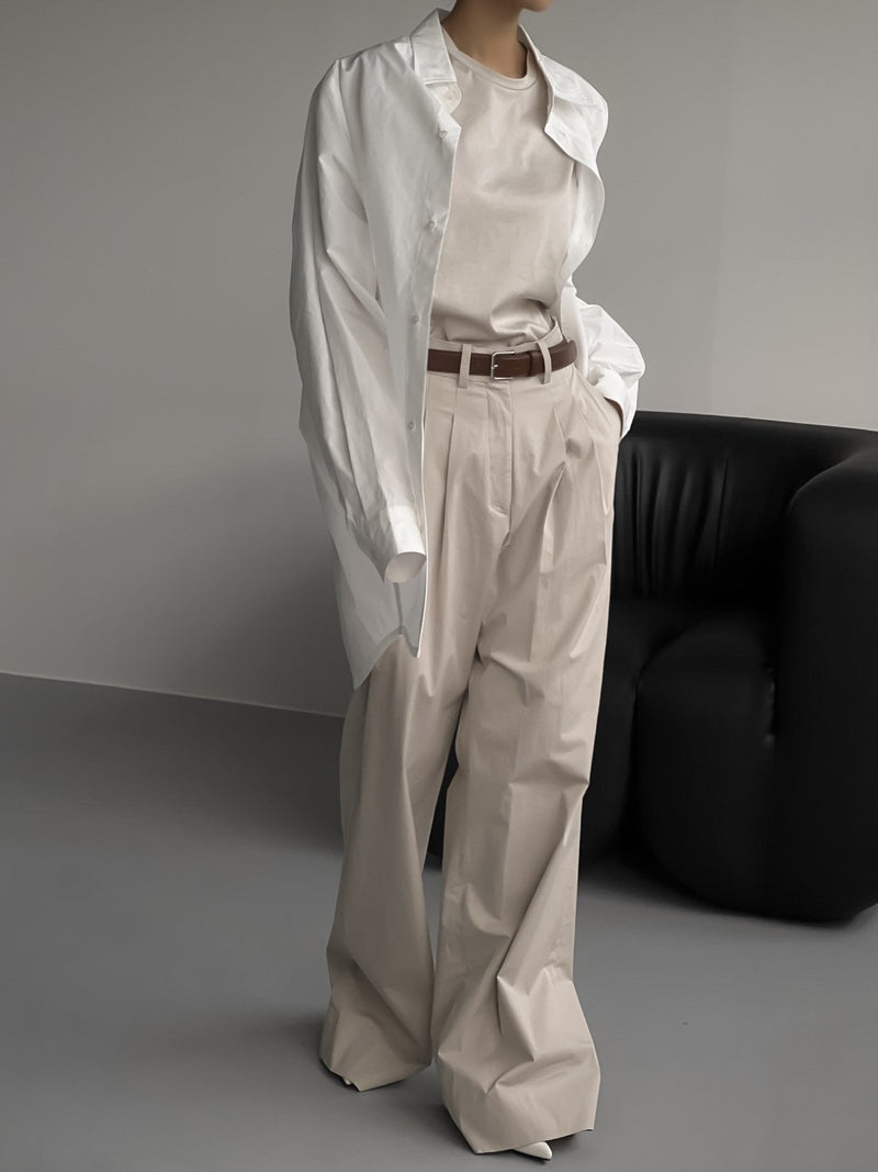 COTTON TWO PIN TUCK WIDE TROUSERS