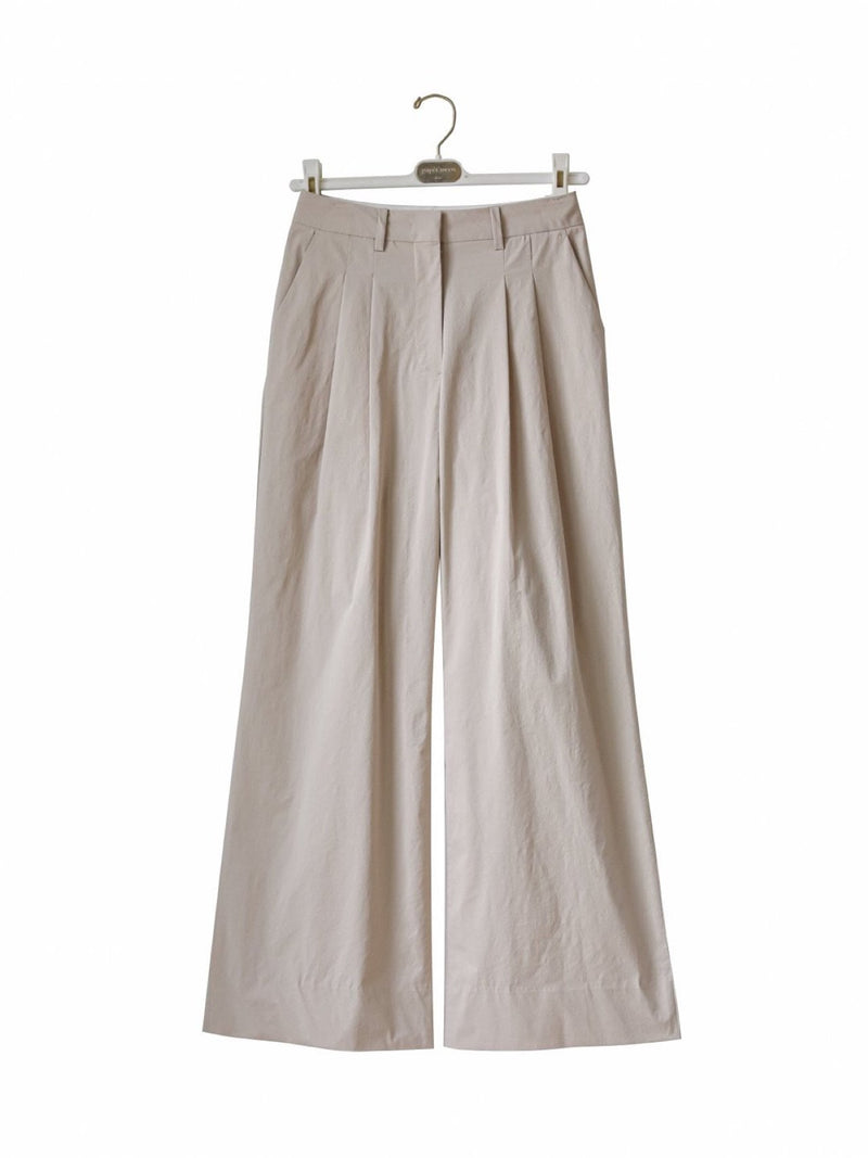 COTTON TWO PIN TUCK WIDE TROUSERS