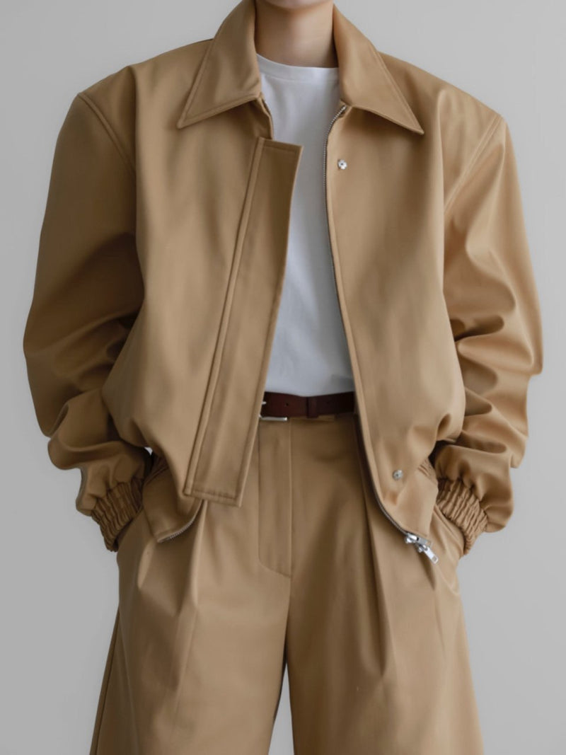 COTTON TWO WAY ZIP BOMBER JACKET