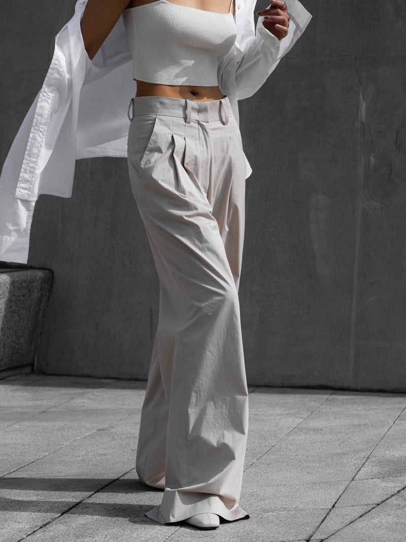 COTTON WIDE TWO PIN TUCK PANTS