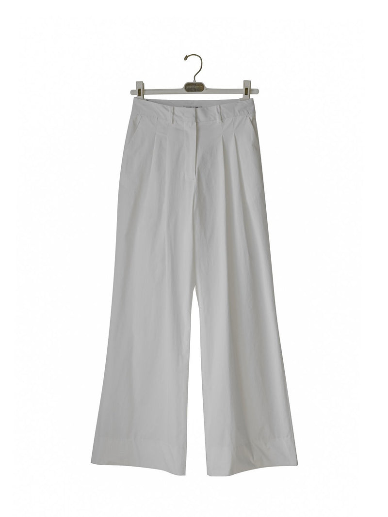 COTTON WIDE TWO PIN TUCK PANTS