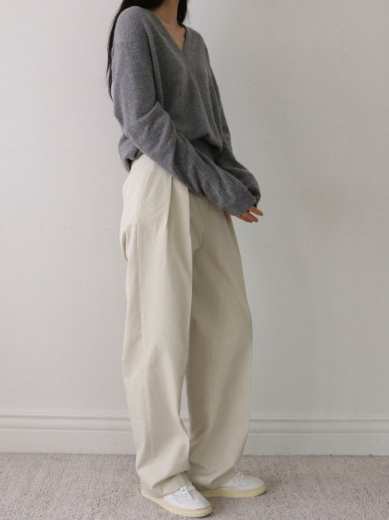 COTTON WIDE TWO PIN TUCK PANTS