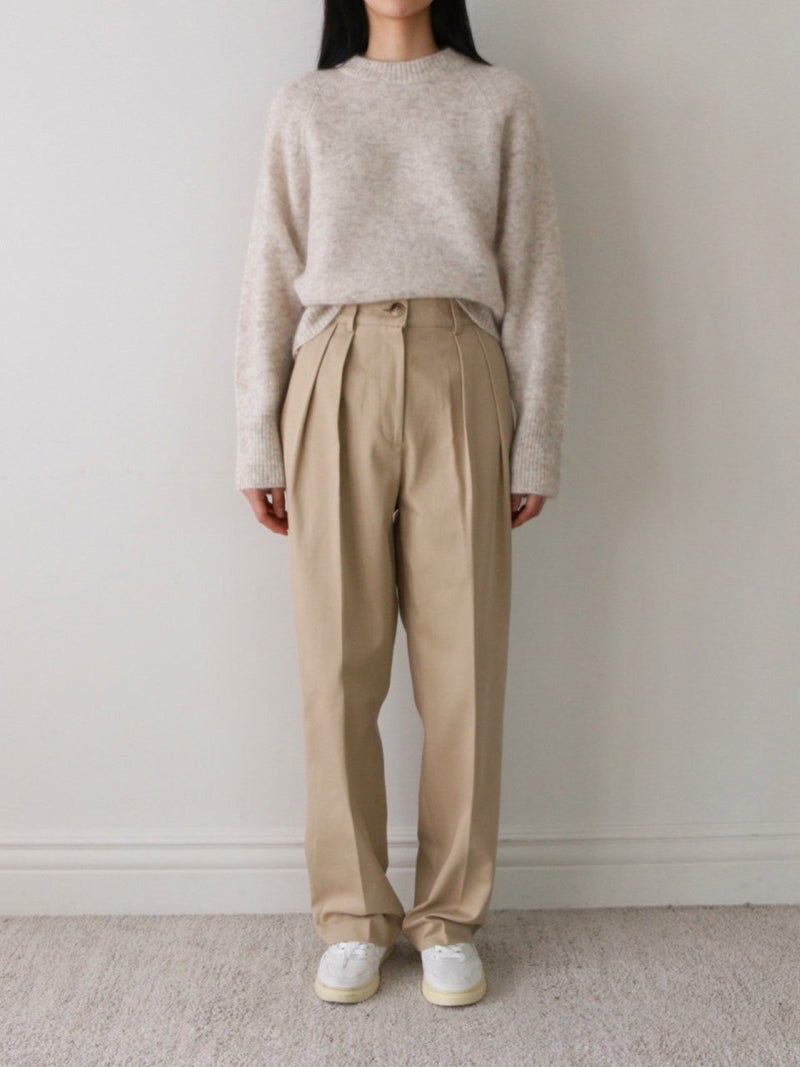 COTTON WIDE TWO PIN TUCK PANTS