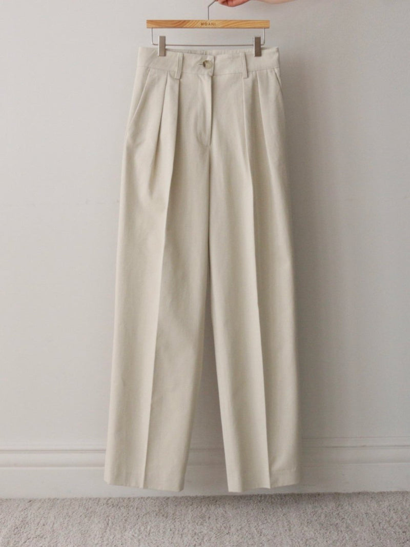 COTTON WIDE TWO PIN TUCK PANTS