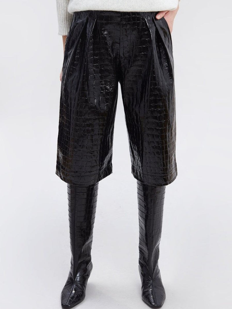 CROC LEATHER BERMUDA SHORTS