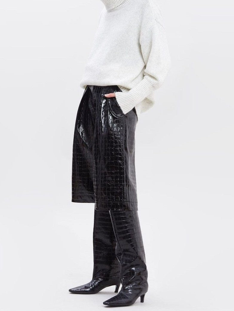 CROC LEATHER BERMUDA SHORTS