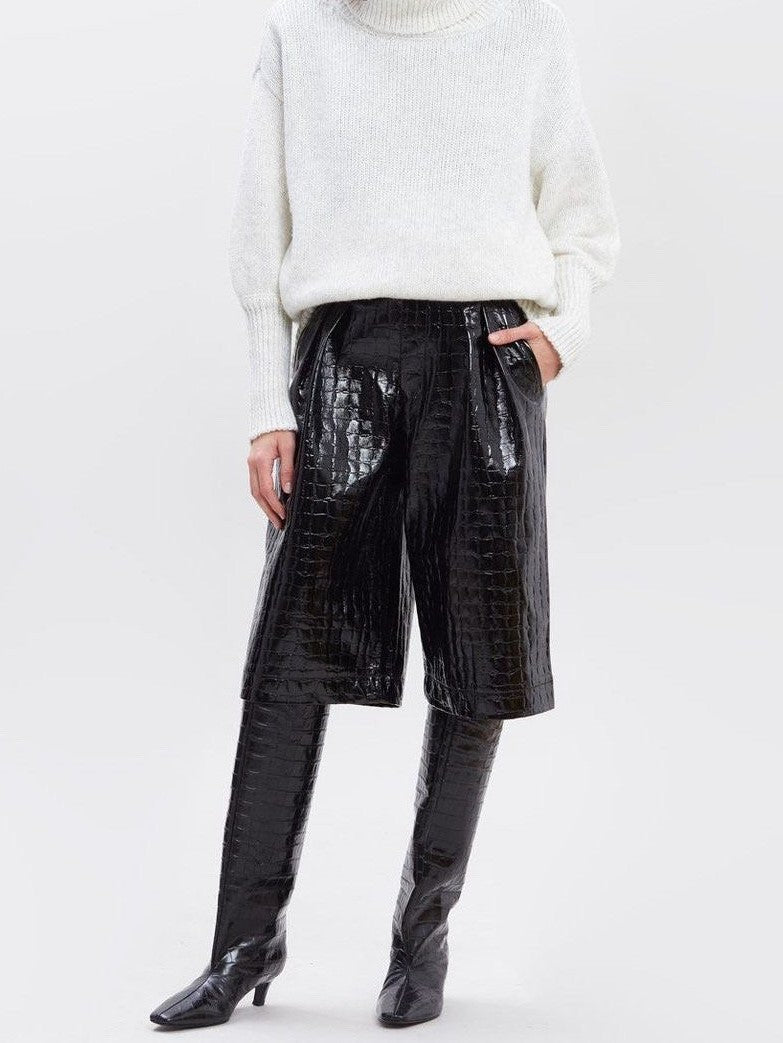 CROC LEATHER BERMUDA SHORTS