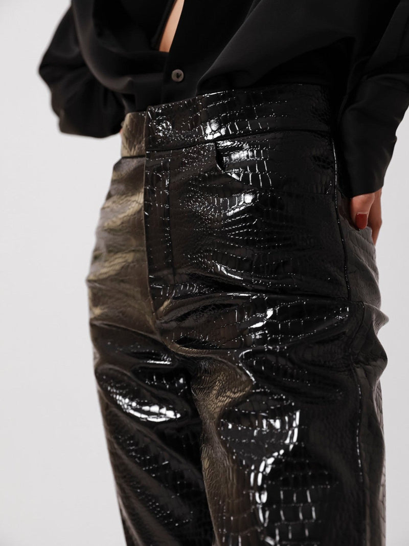 CROC LEATHER VOLUME TROUSERS