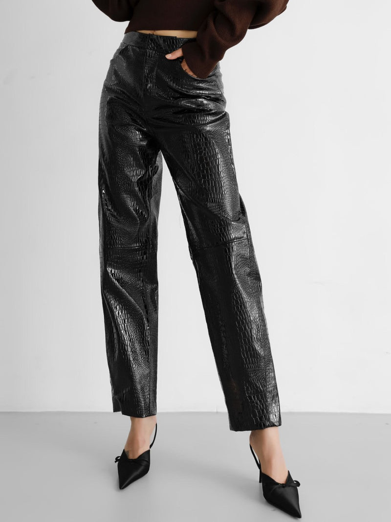 CROC LEATHER VOLUME TROUSERS