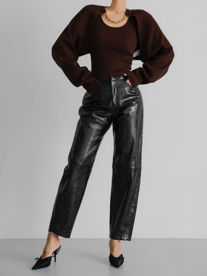 CROC LEATHER VOLUME TROUSERS