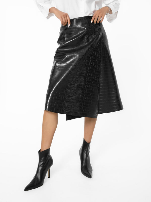 CROC LEATHER WRAP SKIRT