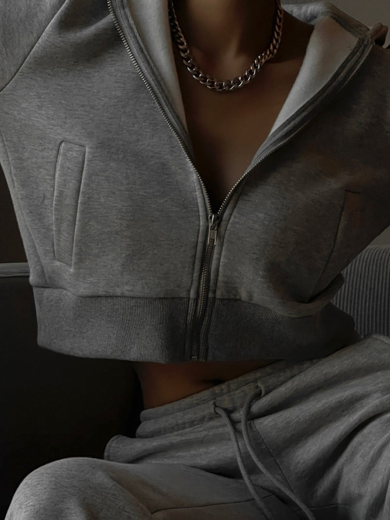 CROPPED FULL ZIP SWEATSHIRT