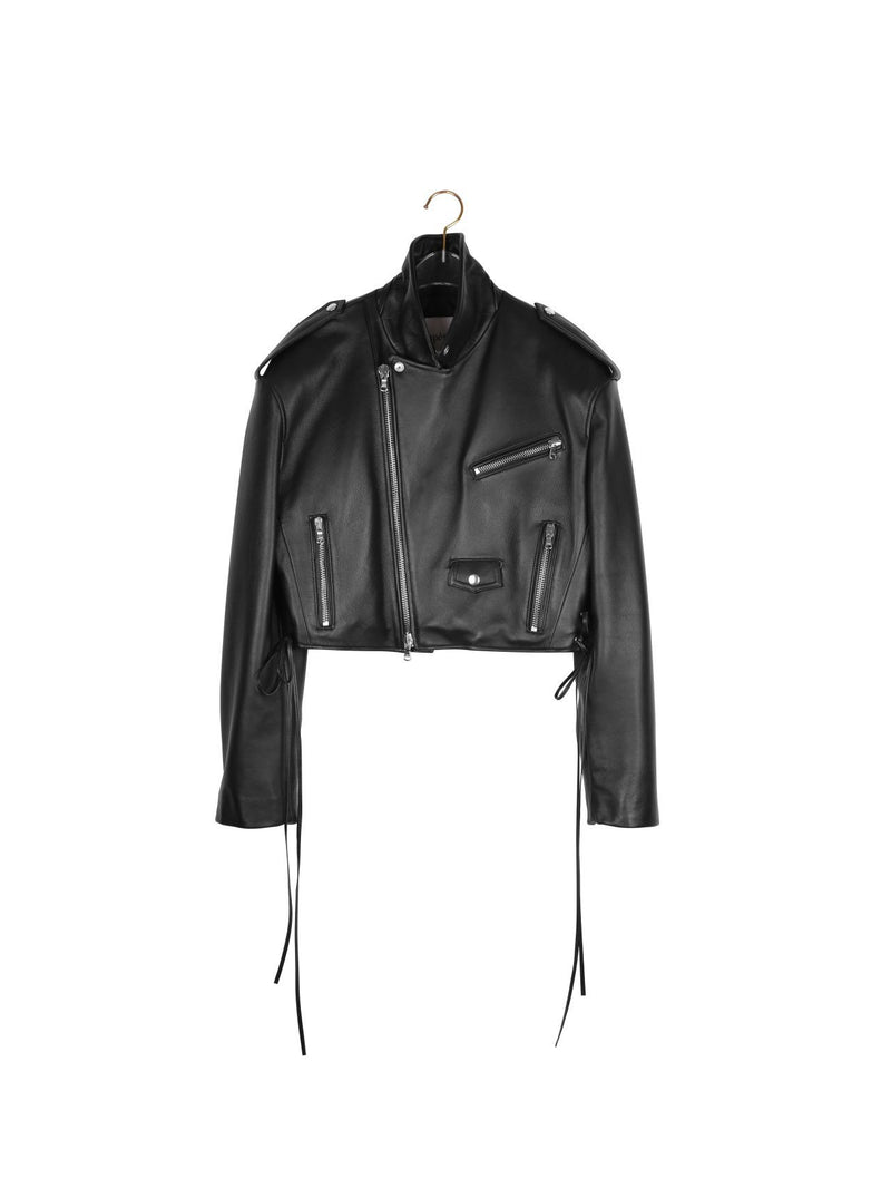 CROPPED LEATHER BIKER JACKET