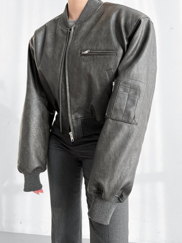 VEGAN LEATHER BOMBER JACKET