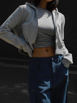 CROPPED ZIPPERED HOODIE