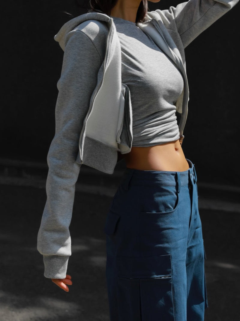 CROPPED ZIPPERED HOODIE