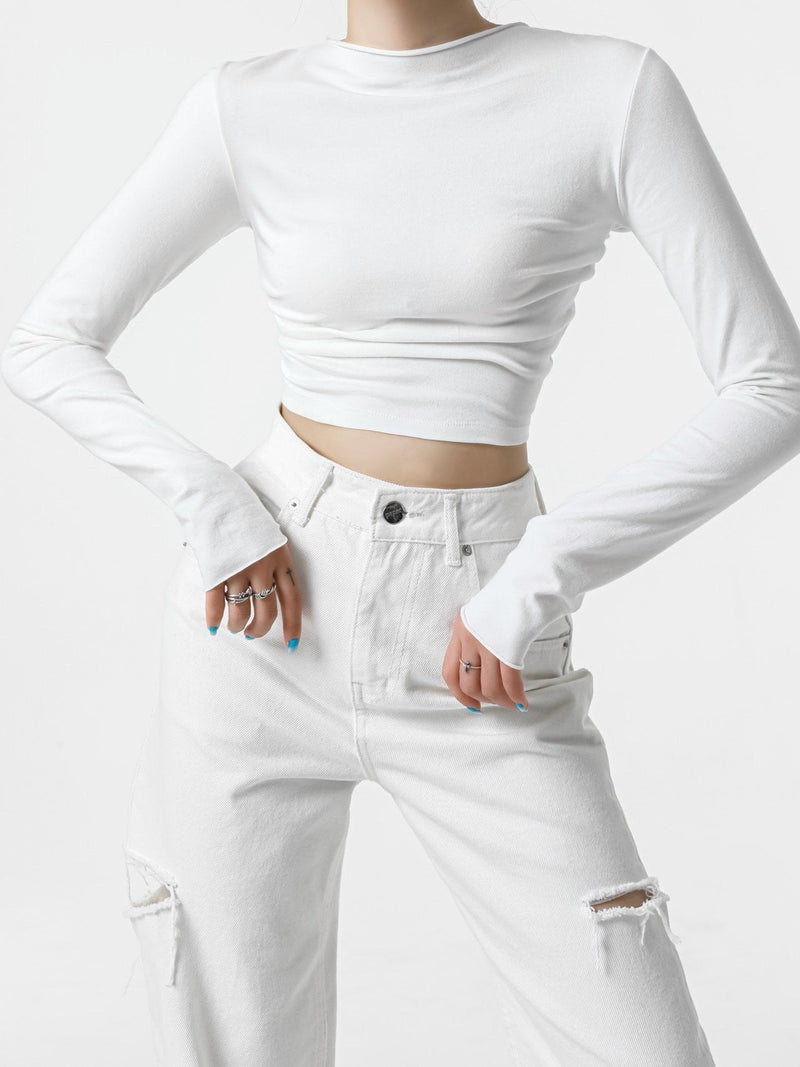 CUT OUT DETAIL WIDE LEG WHITE DENIM JEANS