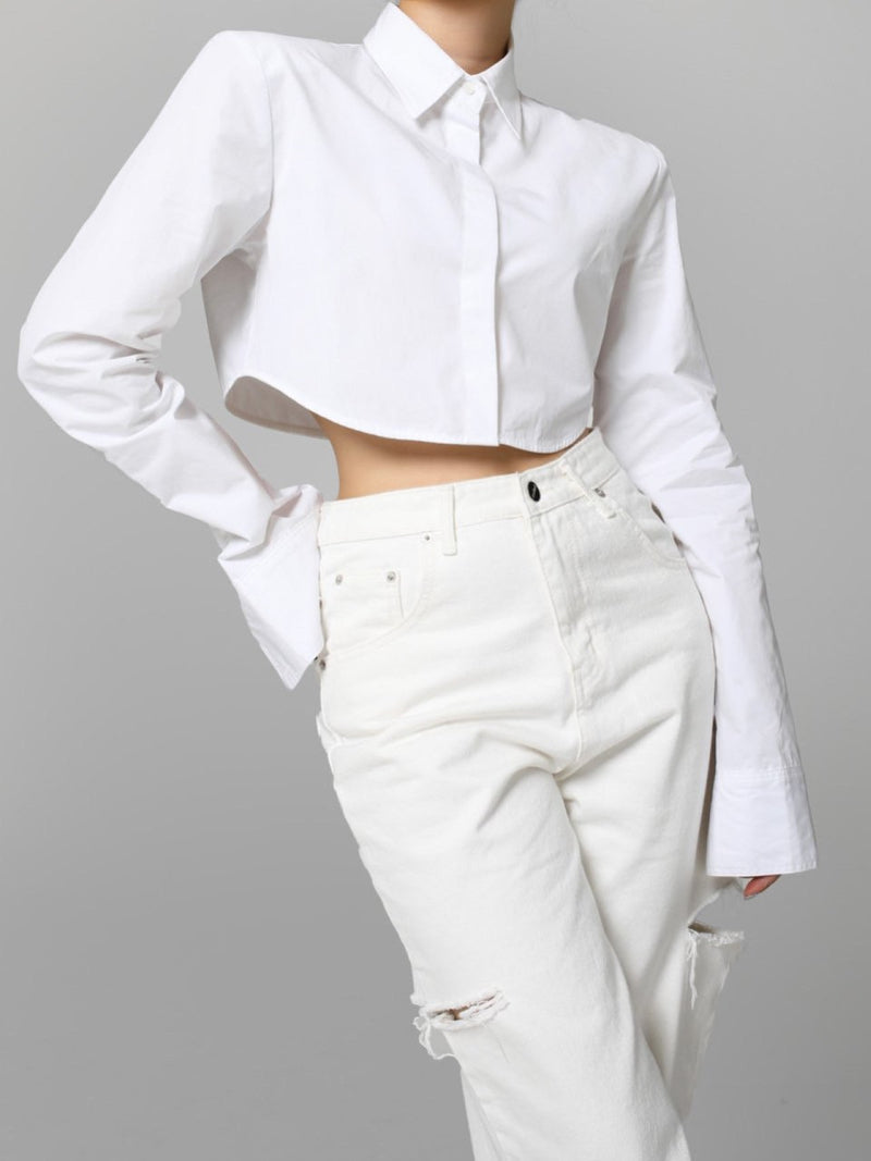 CUT OUT DETAIL WIDE LEG WHITE DENIM JEANS