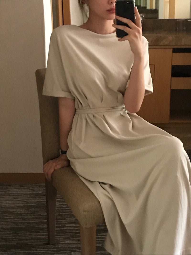 DART ROBE HALF SLEEVE COTTON DRESS