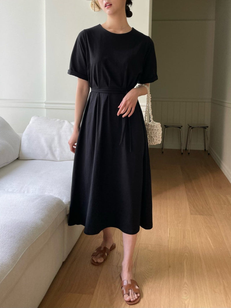 DART ROBE HALF SLEEVE COTTON DRESS