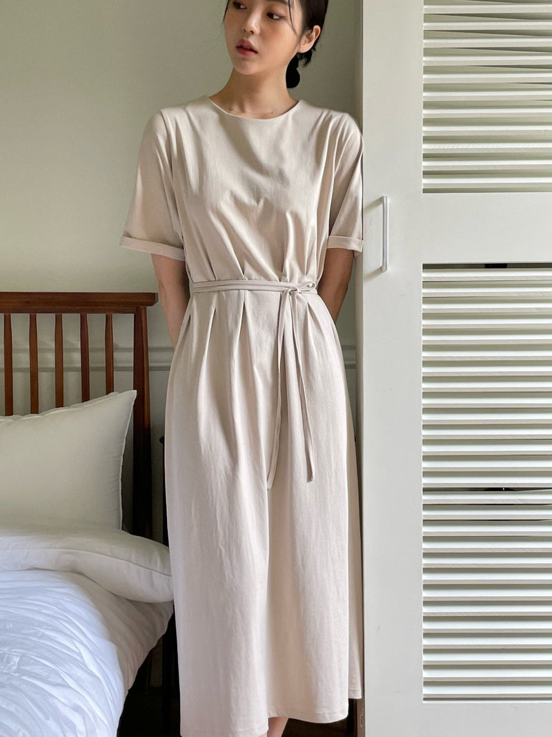 DART ROBE HALF SLEEVE COTTON DRESS