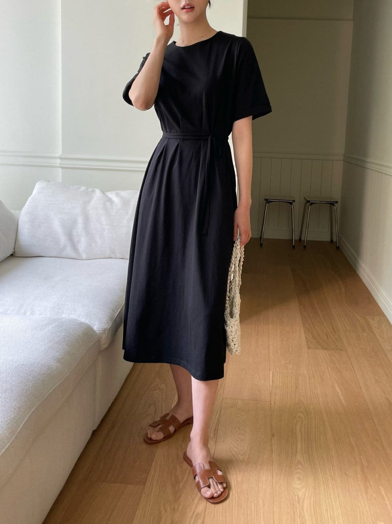 DART ROBE HALF SLEEVE COTTON DRESS