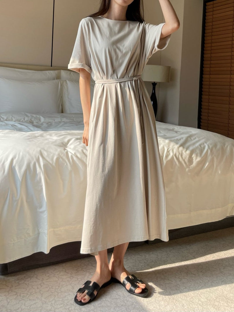 DART ROBE HALF SLEEVE COTTON DRESS