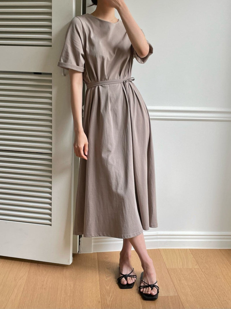 DART ROBE HALF SLEEVE COTTON DRESS