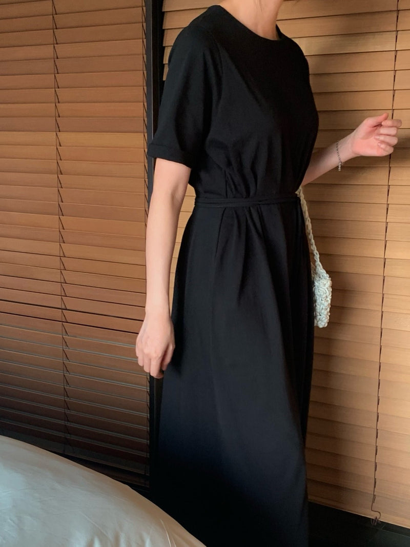 DART ROBE HALF SLEEVE COTTON DRESS