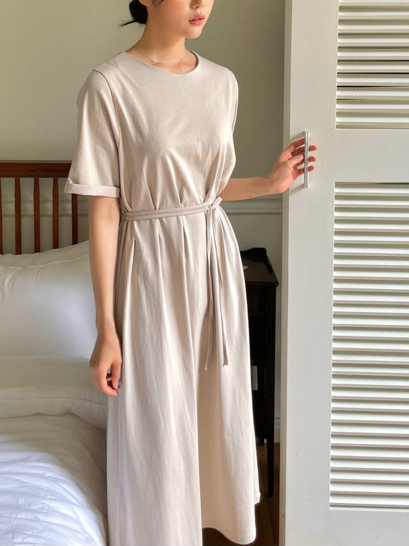 DART ROBE HALF SLEEVE COTTON DRESS