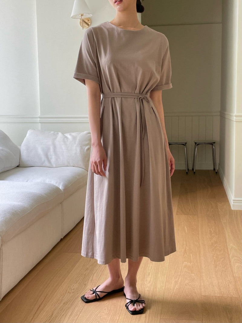 DART ROBE HALF SLEEVE COTTON DRESS