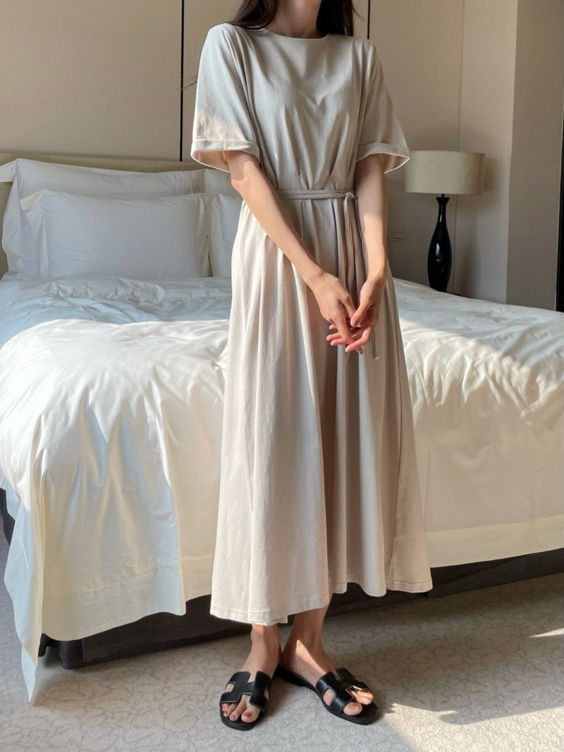 DART ROBE HALF SLEEVE COTTON DRESS