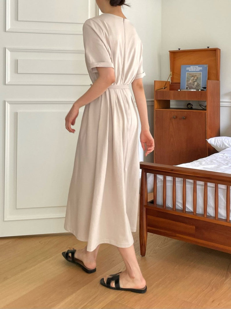 DART ROBE HALF SLEEVE COTTON DRESS