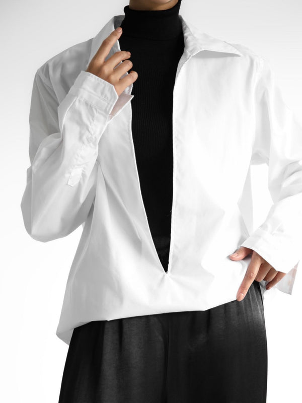 DEEP V-NECK VAREUSE COTTON SHIRT