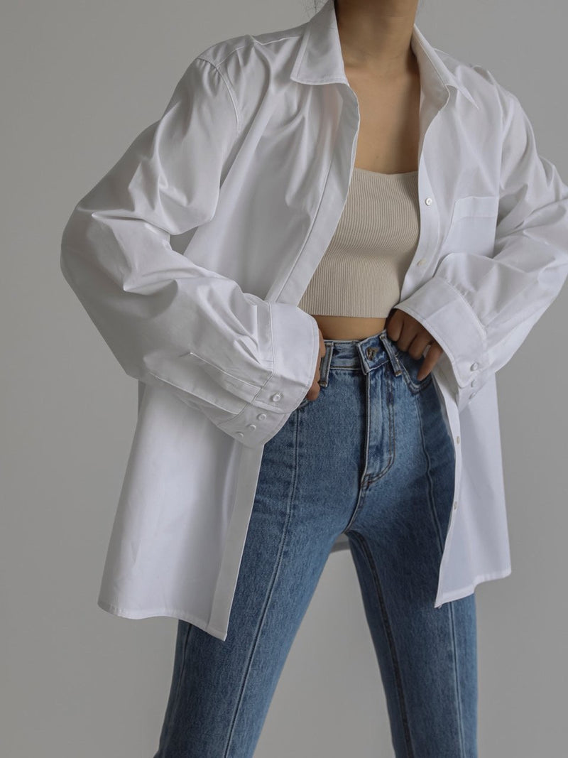 DOUBLE CUFF DETAIL OVERSIZED COTTON SHIRT