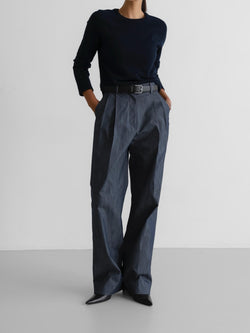 DOUBLE PIN-TUCK DENIM WIDE TROUSERS