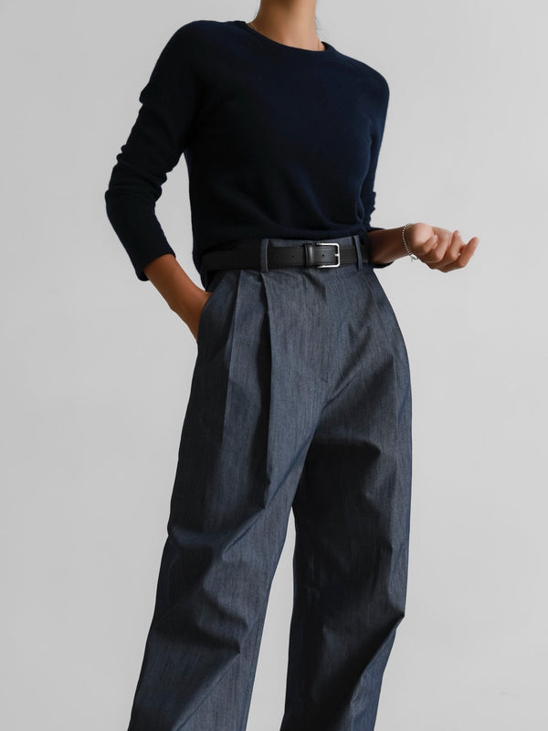 DOUBLE PIN-TUCK DENIM WIDE TROUSERS