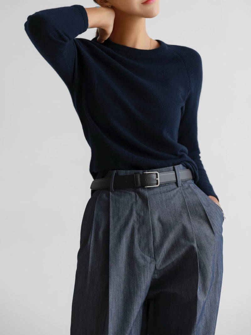 DOUBLE PIN-TUCK DENIM WIDE TROUSERS
